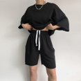 thumbnail image 2 of Womens 2 Piece Outfits 3/4 Sleeve Tops And Elastic Waist Shorts Sets Loungewear, 2 of 2