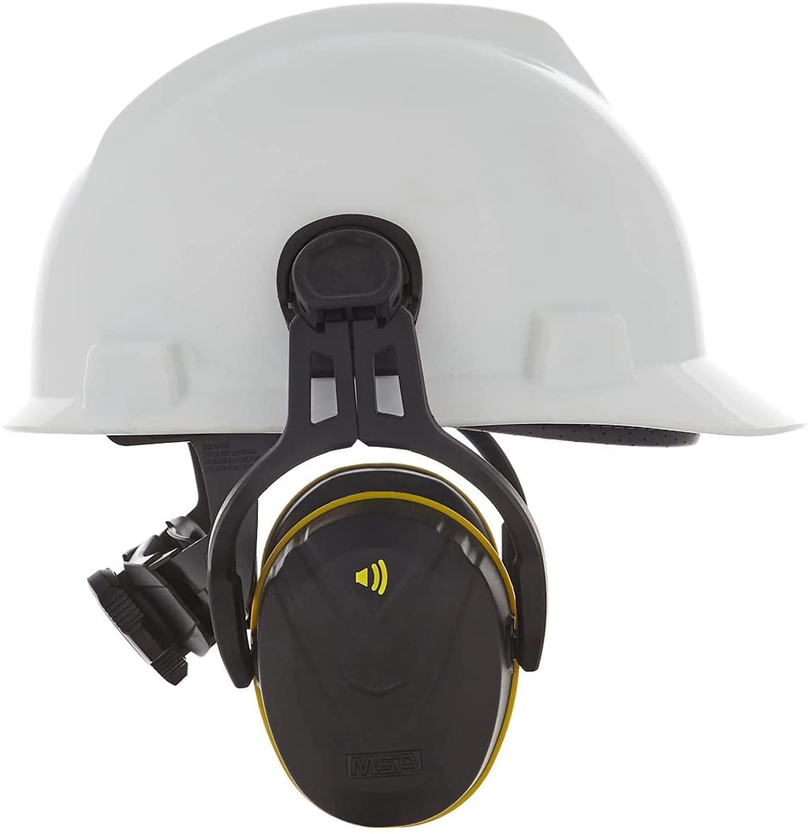 MSA 10190357 V-Gard Helmet Ear Defenders - Enhanced Comfort Hearing Protection Capsules with Helmet Mount for V-Gard Cap Style Hard Hats - Black/Yellow - Medium Attenuation SNR: 32 dB