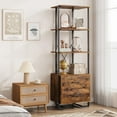 thumbnail image 6 of Maritcute 4 Tier Bookshelf with Storage Drawers,70.8 Inch Tall Industrial Book Shelf with Open Display Shelves,4 Shelf Bookcase with Metal Frame for Living Room, Bedroom,Office-Vintage, 6 of 9