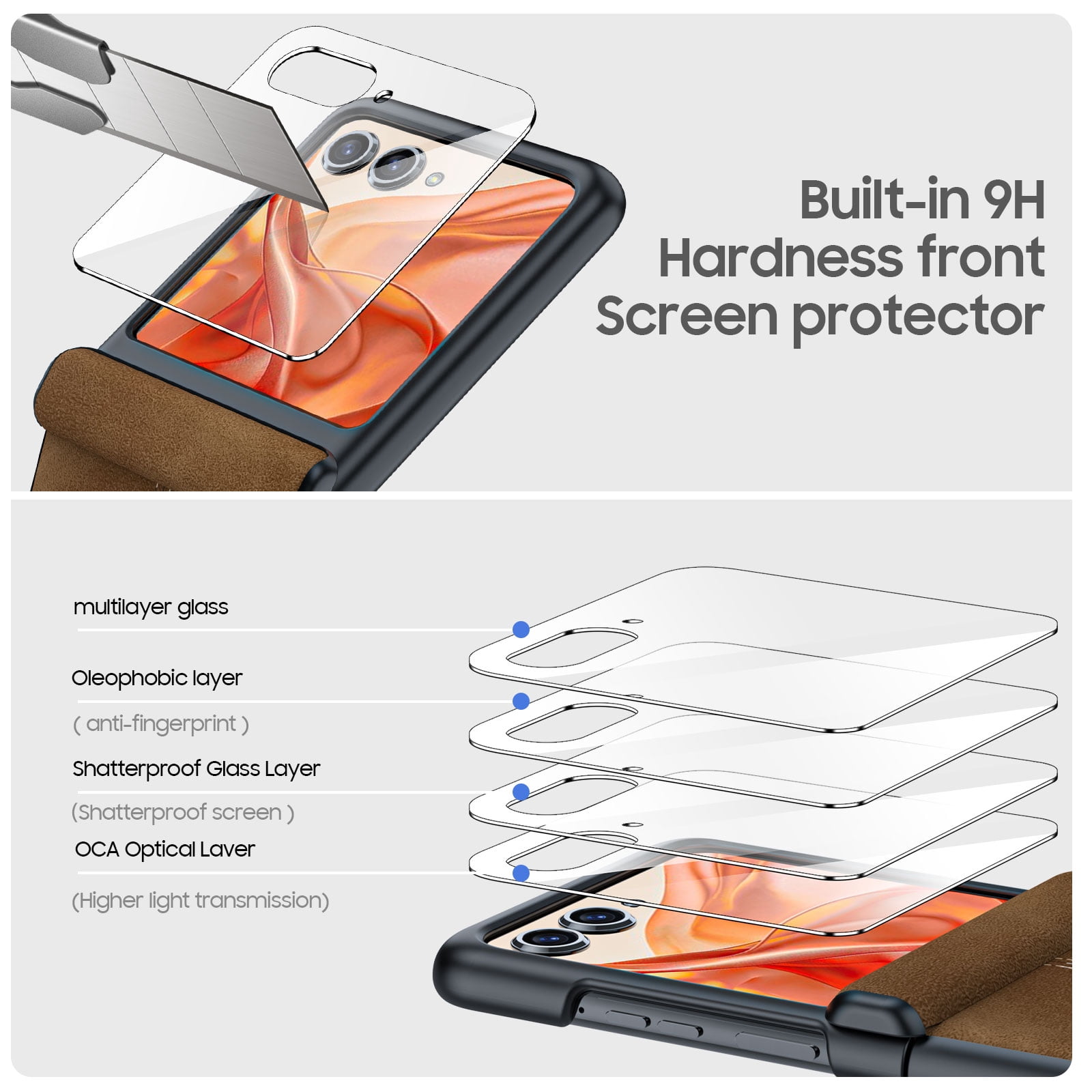 Vizvera for Motorola Razr 2026/2025/2024 Ultra Phone Case,with Screen Protector & Wireless Charging & Ultra Thin PU Leather PC Shockproof Case-Brown