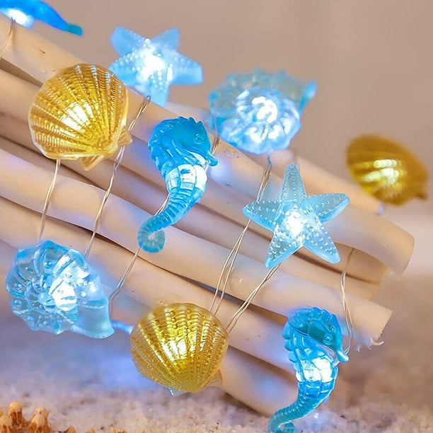 Ocean Themed Beach Seashell Fairy String Lights, 10 Feet 30 LED