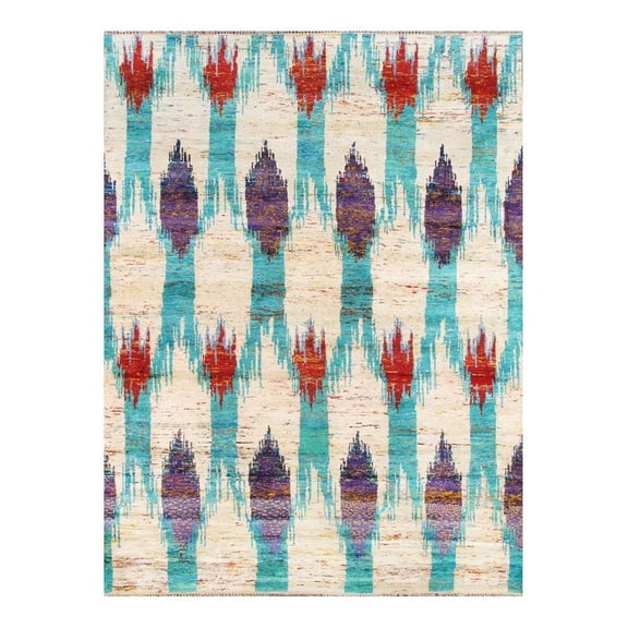 Pasargad Home 9' x 12' Hand-Knotted Sari Silk Ivory/Multi Rug - All Ages, Indoors