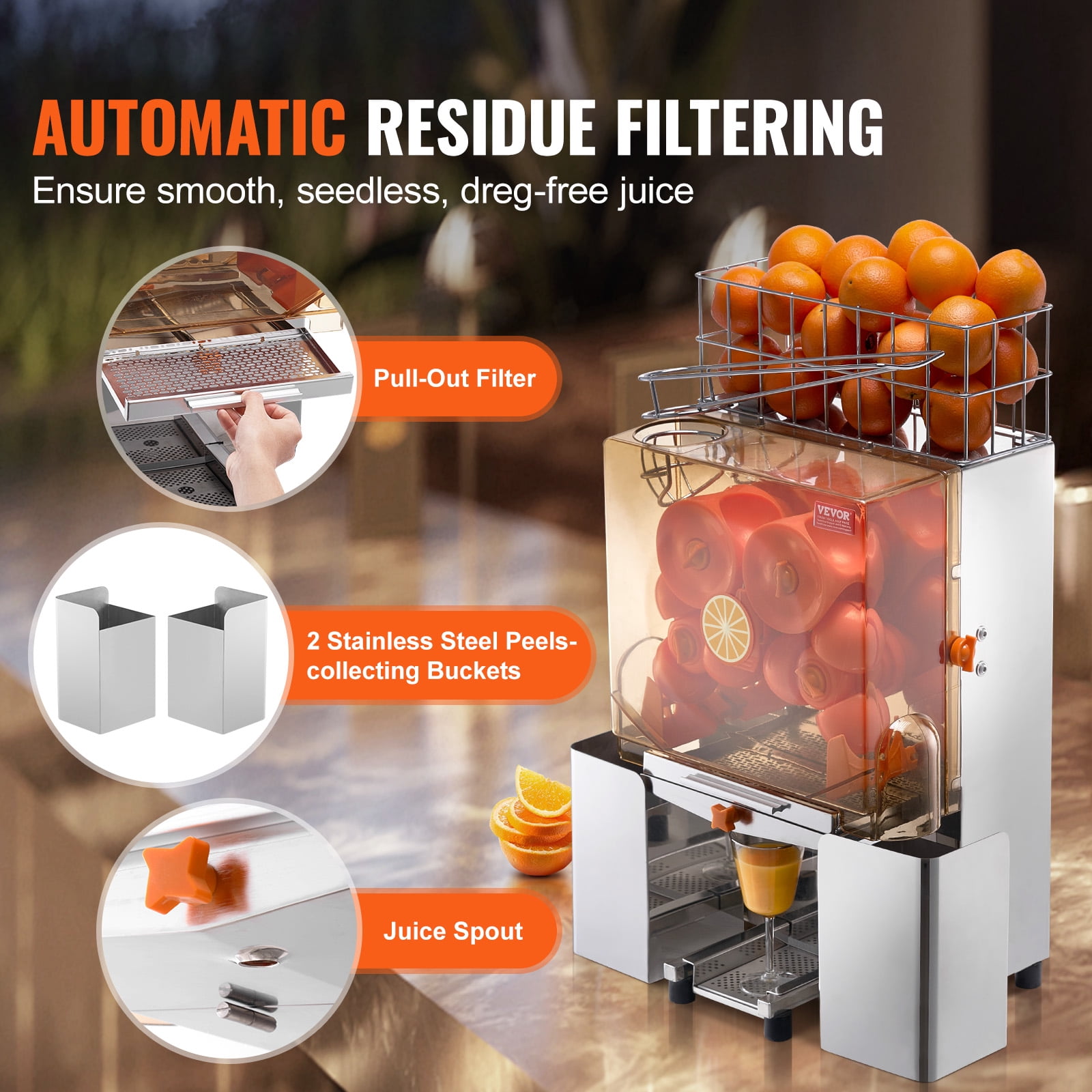 KFFKFF Commercial Orange Juicer Machine 120W Juice Squeezer Extractor Filter Box
