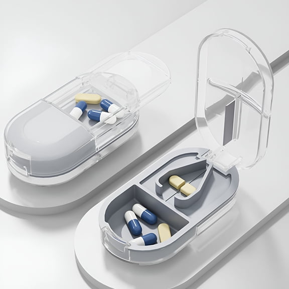 EXLEAF Pill Cutter Splitter with Removable Silicone Pad,Safe and Precise Cutting for Large,Small&Tiny Pills,Vitamins and Tablets,Stainless Steel Blade,Travel Size,Bpa Free