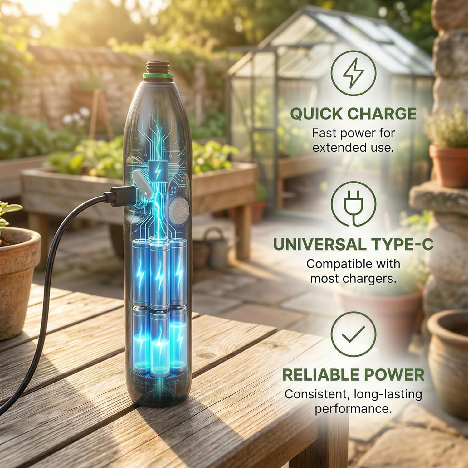 Rechargeable Cordless High Reach Plant Waterer with 25.6–33.4 in Telescopic Wand, 2 Adjustable Nozzles & 8.6ft Water Hose - Ideal for Hanging Plant Baskets, Yard, Lawn, Weeds and Potted Plants