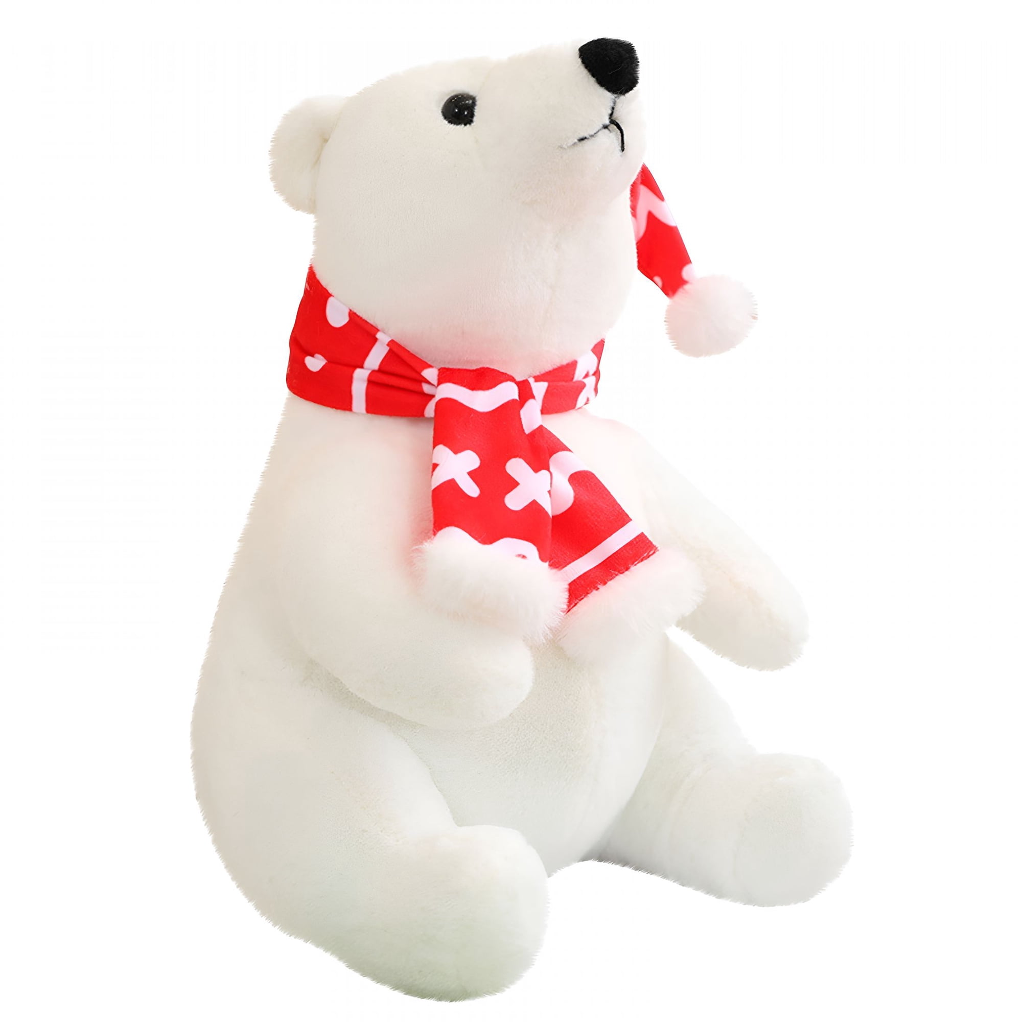 BESTSKY Christmas Cute Plush Polar Bear Stuffed Animal with Hat and Scarf Soft Body Pillow Plushies Room Decor Gift for Girls and Boys - Large Huggable Toy