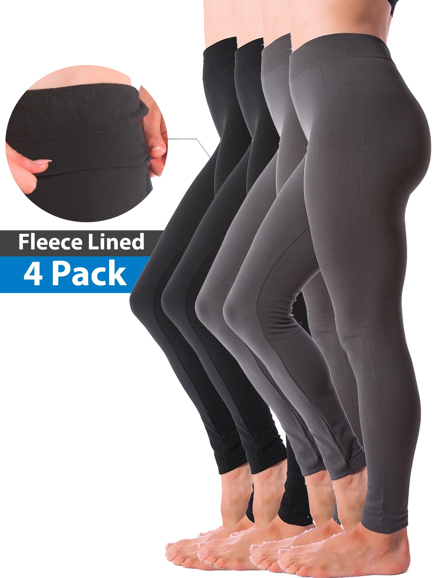 4-Pack Warm Fleece Lined Thick Brushed Full Length Leggings Tights ...
