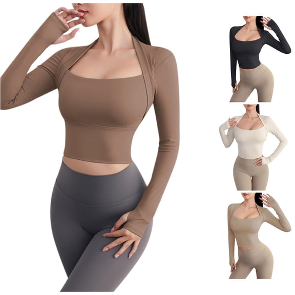 Womens Athletic Tops Women's Sports Wear with Breathable Yoga Top for Women — Long Sleeve Performance Activewear with Removable Lite Pad for Comfort and Mobility Brown XL