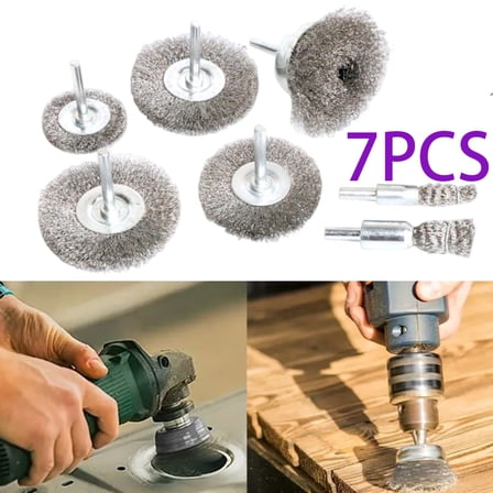 Stainless Steel Wire Wheel Brush & Crimped Cup Brush Kit for Drill, for Rotary Tool with 1/4-Inch Shank,Removal of Rust,deburring,Paint (7pcs)