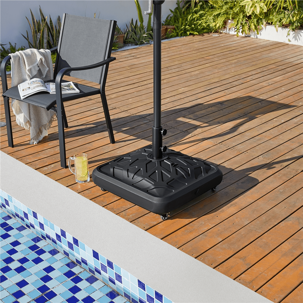 Renwick Rolling Umbrella Base Stand with Roots Pattern, Black