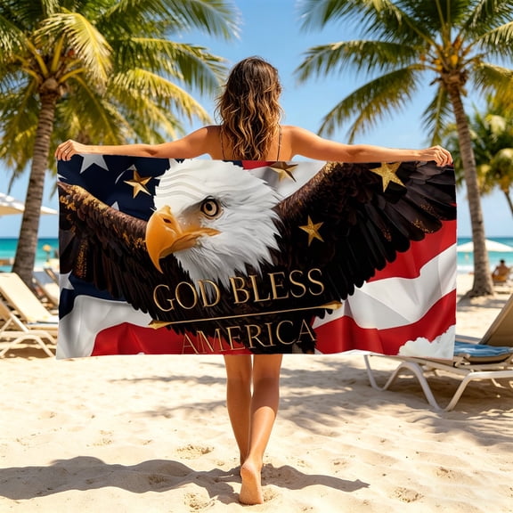 LACKUST Microfiber Beach Towel Extra Large Quick Dry Lightweight Absorbent Travel Towel Sand Free American Flag Print for Summer Pool, 4th of July
