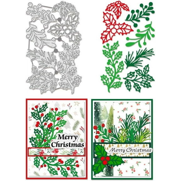 Holly Leaves Cutting Dies Christmas Carbon Steel Embossing Tool Die Cuts Metal Templates for DIY Scrapbooking Photo Album Decorative Embossing grey