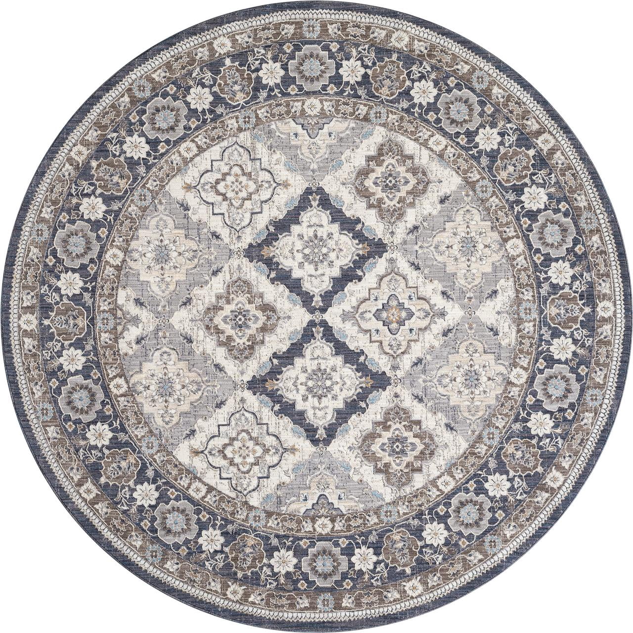 United Weavers Utopia Easton Oriental Border Round Rug, Blue, 7'11" x 7'11"