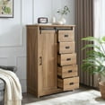 thumbnail image 4 of 47.64" H Farmhouse 5 Drawers Dresser, Tall Dresser 5 Chest of Drawers with Sliding Barn Door, Wooden Storage Organizer Cabinet Chest of Drawer for Closet for Living Room, Hallway (Oak), 4 of 9