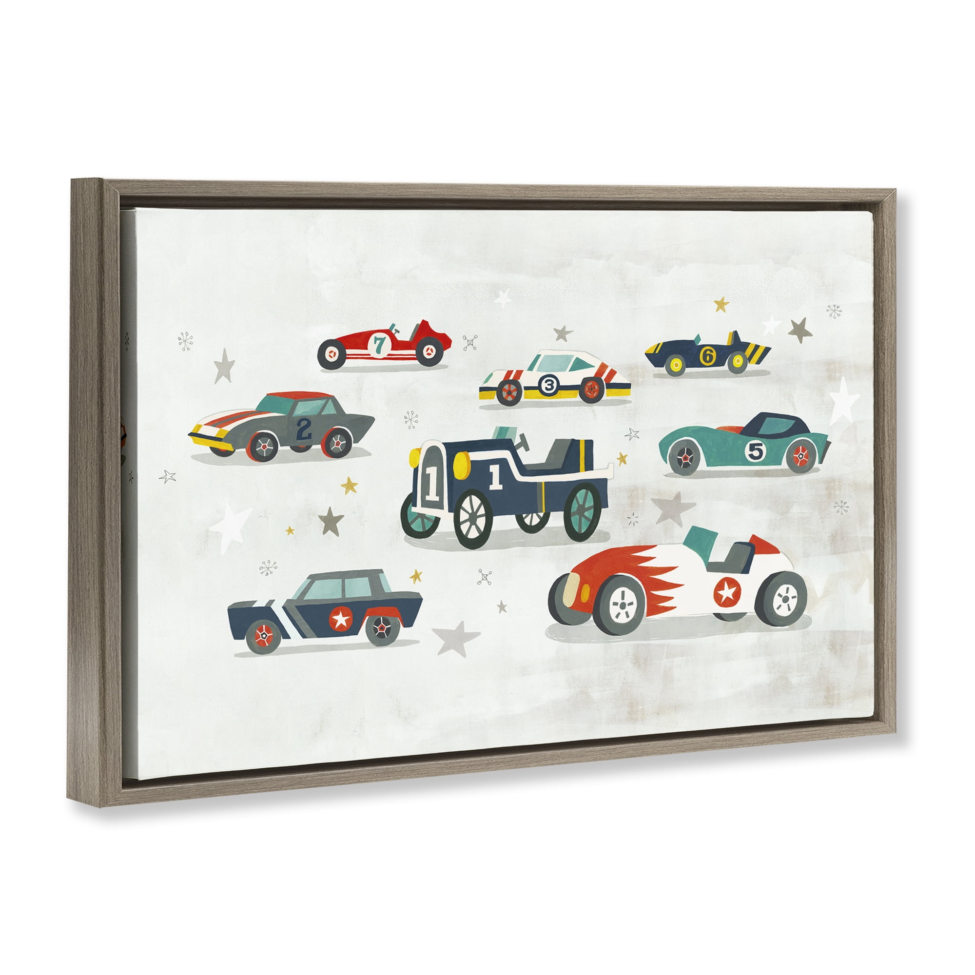 Stupell Industries Various Vintage Race Cars Transportation Painting Brown Floater Framed Canvas Art Print Wall Art, 25 x 17