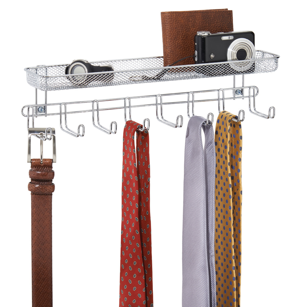 interdesign Classico Wall Mount Tie and Belt Rack W/Shelf