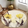 thumbnail image 3 of Yellow Flower Round Rug 5ft Washable Circle Kitchen Rugs Non Slip Farmhosue Country Vintage Butterfly Floral Large Area Rug Indoor Floor Carpet for Bedroom Living Room Home Office Dining Room Nursery, 3 of 7