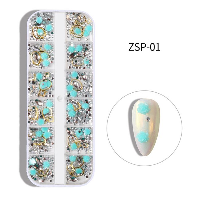 1 caja de diamantes de imitación 3D brillantes, piedras brillantes para decoración de uñas, gemas de cristal de tamaño mixto, accesorios para uñas Gao Jinjia LED
