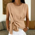 thumbnail image 2 of Arlun Womens Linen Wrap Tank Tops 2026 Ruched Tie Side Sleeveless Crew Neck Shirt Casual Summer Beach Blouse Elegant Solid Color Lightweight Comfy Going out Top 1-Khaki L, 2 of 5