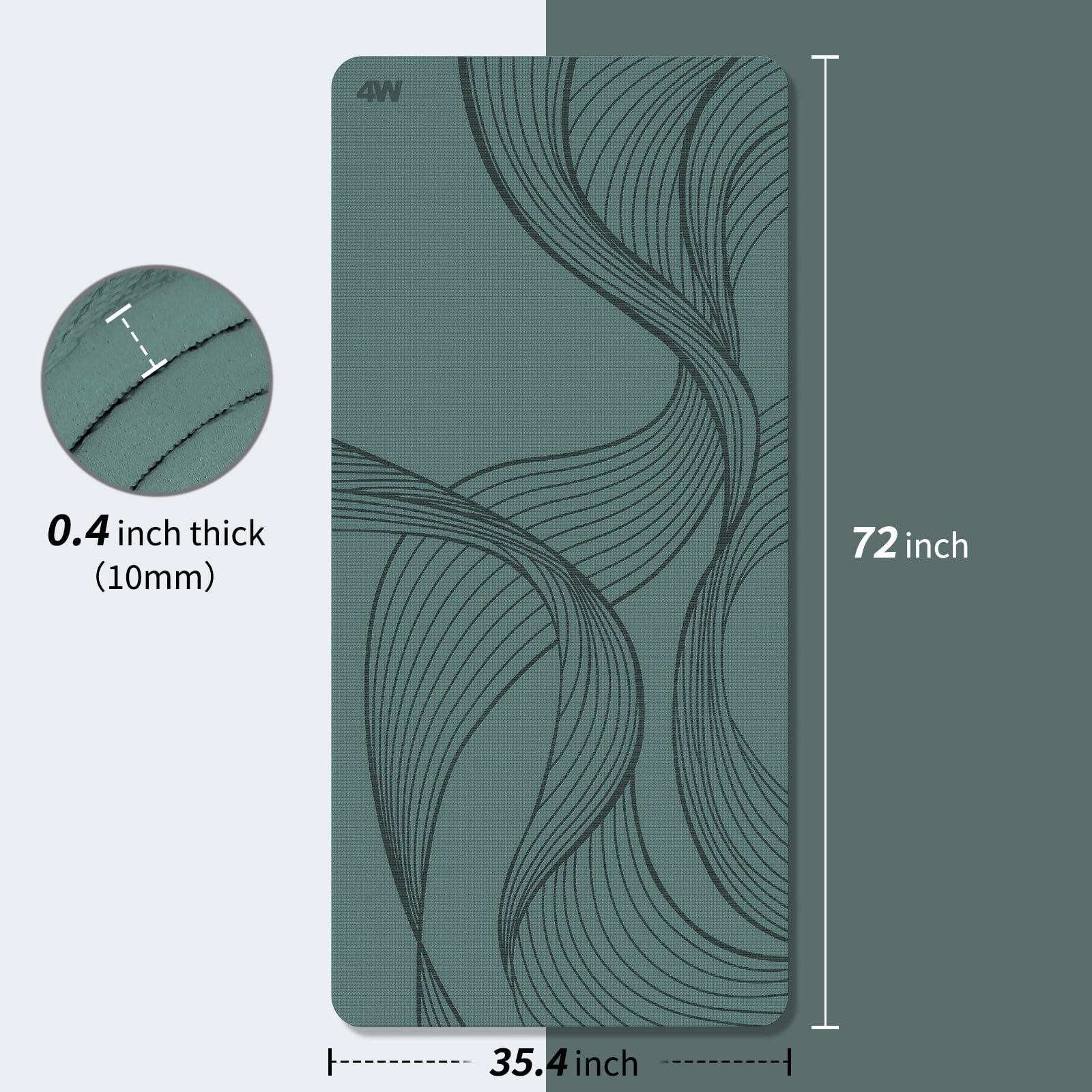 4W Wide Yoga Mats, Extra Large 35" x 72" Pilates Matt, 10mm Thick Non Slip, TPE Tear-Resistant Exercise Mats for Home Workouts (Green)