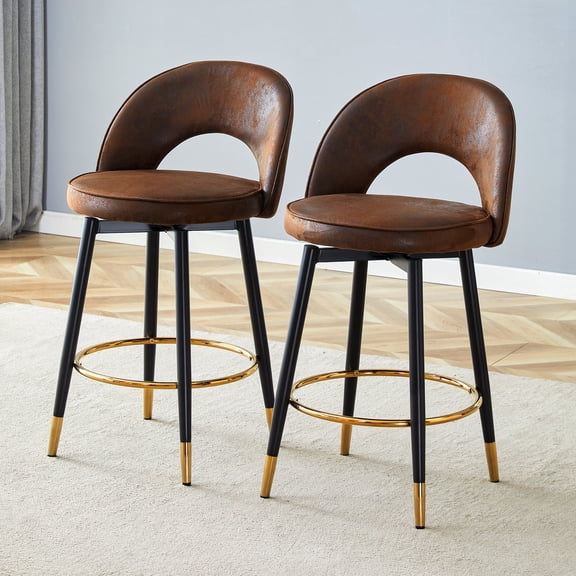 Ciphrias 36 Inch Brown Fabric Swivel Bar Stools Set of 2 for Kitchen Counter
