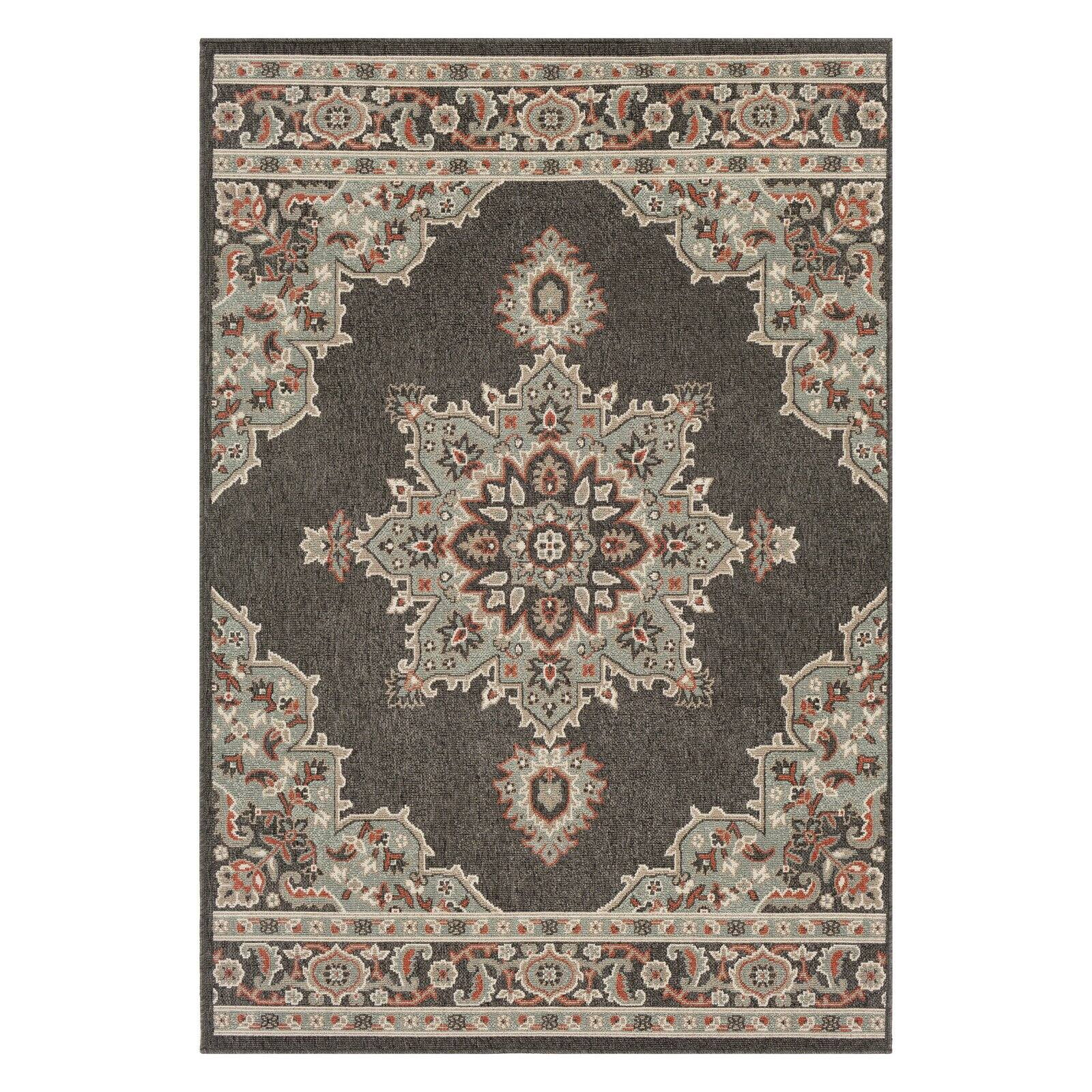 Livabliss Alfresco Oriental Area Rug, Black ,5'3" x 7'7"