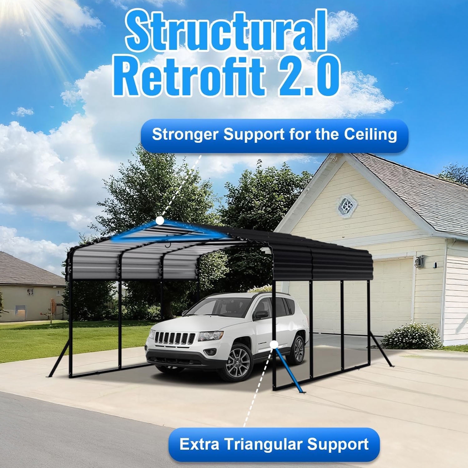 10x15ft Heavy-Duty Metal Carport, Reinforced Iron Frame All-Weather Canopy, Windproof UV-Resistant Shelter for Cars/Trucks/Boats, Easy Assembly for Backyard/Driveway | WUKHG