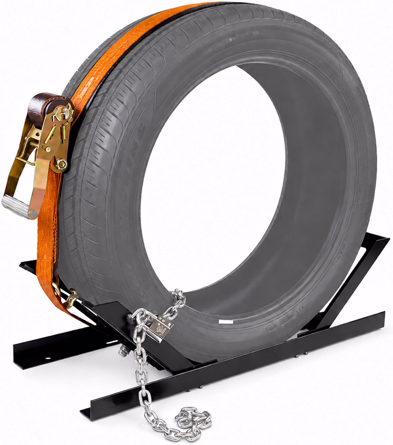 FEBTECH - Semi Truck Spare Tire Carrier, Adjustable Trailer Tire Rack, Black