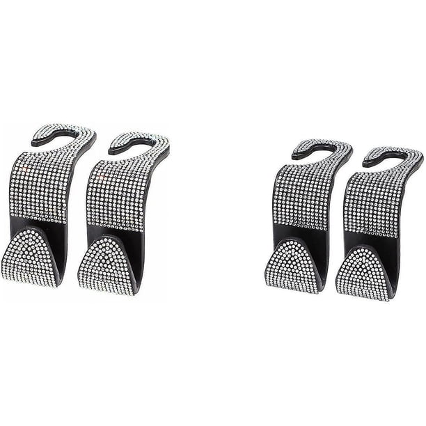 Ganchos para reposacabezas del asiento trasero del coche, soporte para bolso de coche, accesorios de interior de coche brillantes para mujeres y hombres, paquete de 4 (blanco)
