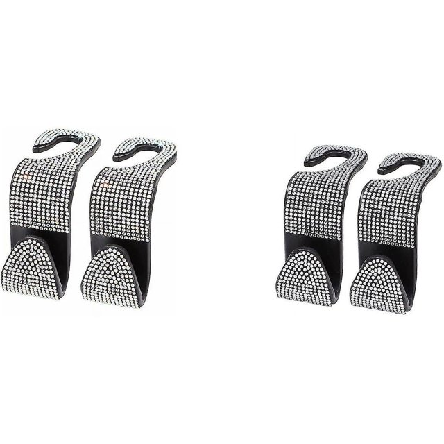 Ganchos para reposacabezas del asiento trasero del coche, soporte para bolso de coche, accesorios de interior de coche brillantes para mujeres y hombres, paquete de 4 (blanco)