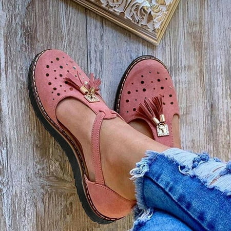

VKEKIEO Round Toe Wedge Sandals For Women Flat Heel Thick Pink