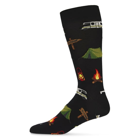 MeMoi Men's Happy Camper Bamboo Blend Novelty Crew Sock - Mens - Male, 10-13, Crockery