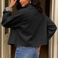 thumbnail image 5 of Zynoxe Women's Cropped Jackets Fashionable Button‑Up Ruched Collar Jackets Lightweight Long Sleeve Casual Jacket Solid Color Fall Jackets for Women with Side Pockets & Plaid Lined Black XL, 5 of 10