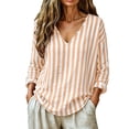 thumbnail image 2 of Neewe Womens Loose Casual Striped V Neck Long Sleeve Shirts Classic Blouses Tops with Spring Fall, 2 of 7