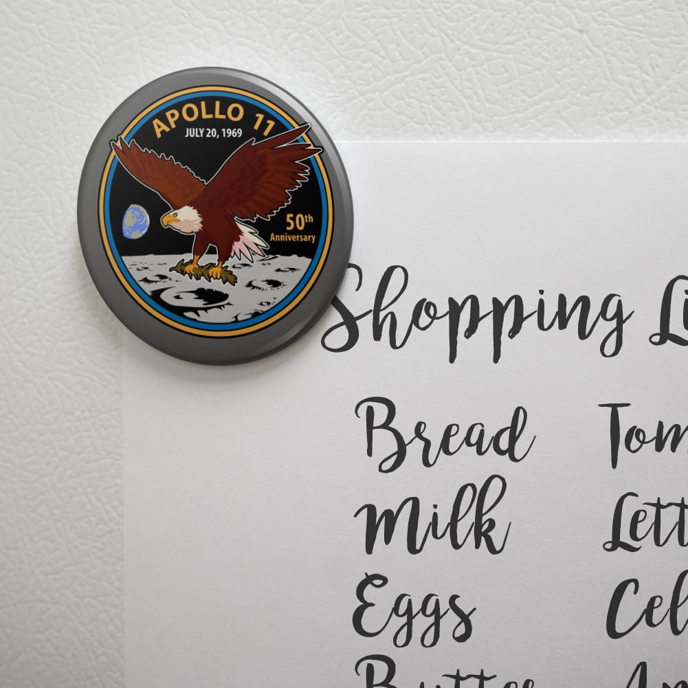 2.25 Diameter NASA Apollo 11 50th Anniversary Patch with Eagle on The Moon Kitchen Refrigerator Locker Button Magnet