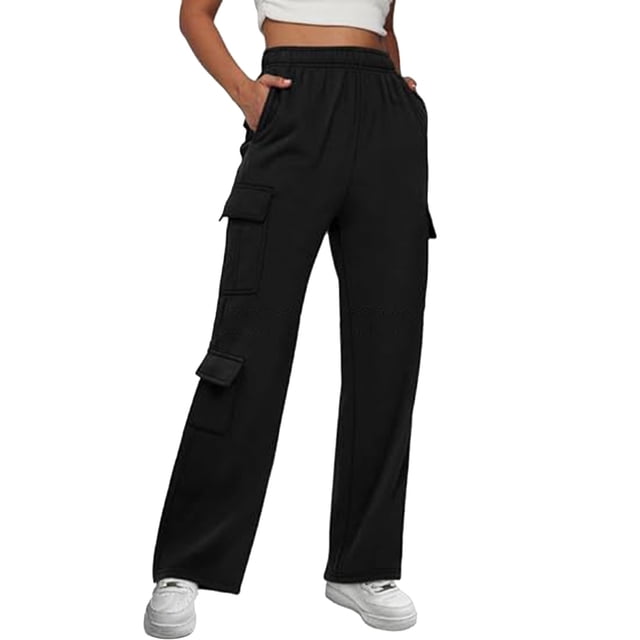 WILLBEST Pantalones Deportivos Cargo para Mujer, Forrados, de Cintura Alta, Holgados, de Pierna Ancha y Bolsillos, para Otoño E Invierno. Chica