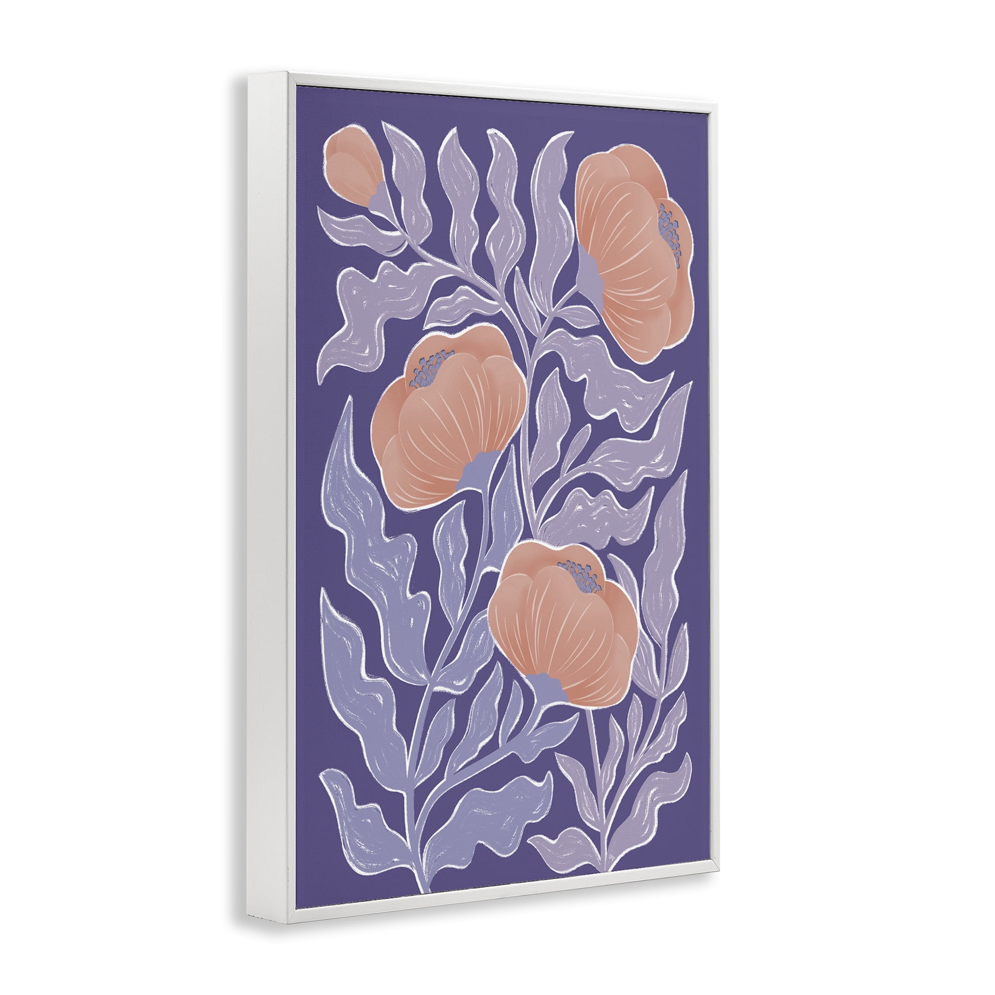 Stupell Industries Midcentury Purple Poppies White Framed Giclee Art, design by Martina Pavlova