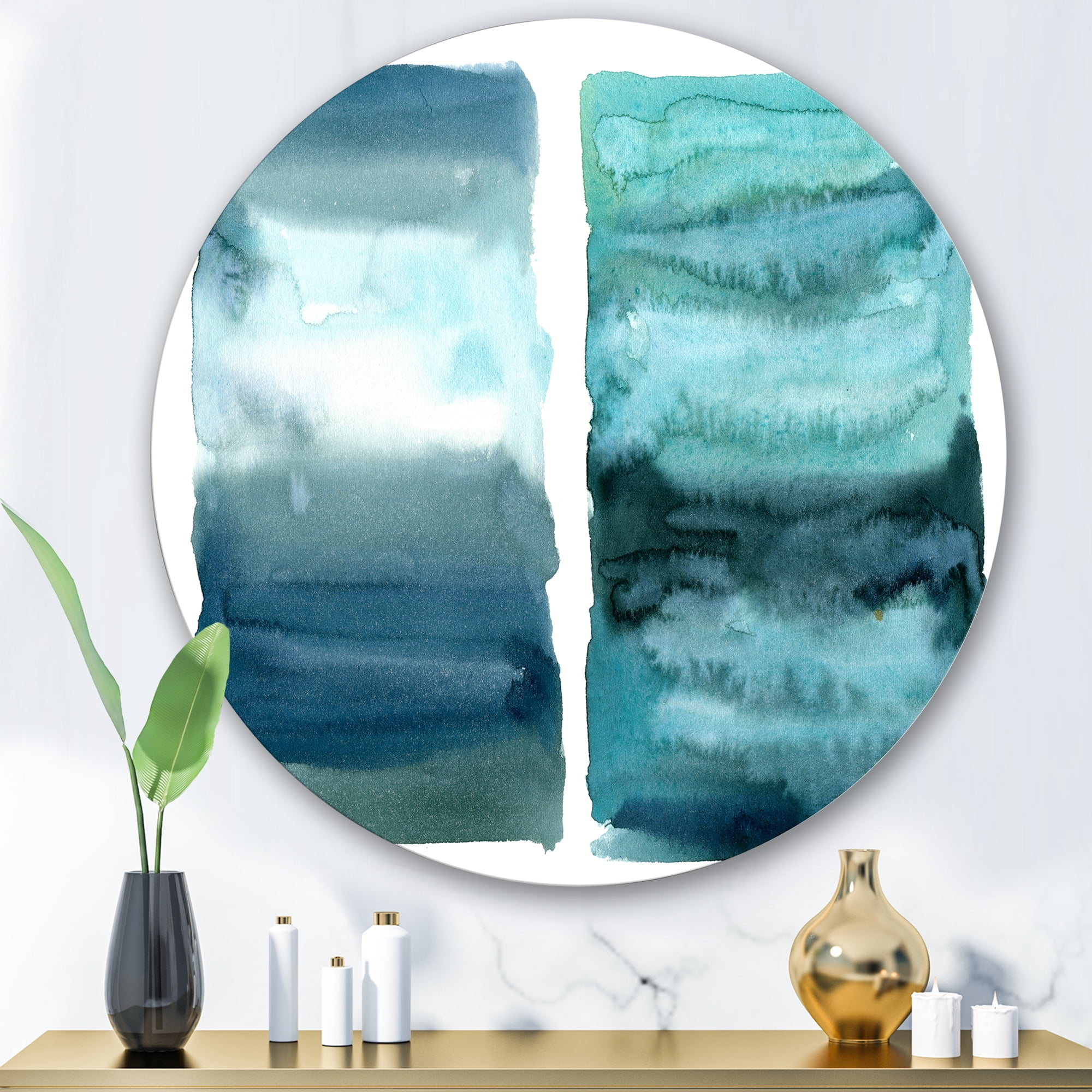 Designart 'Abstract Blue Ocean Aquatic Impression II' Modern Circle Metal Wall Art 36x36 - Disc of 36