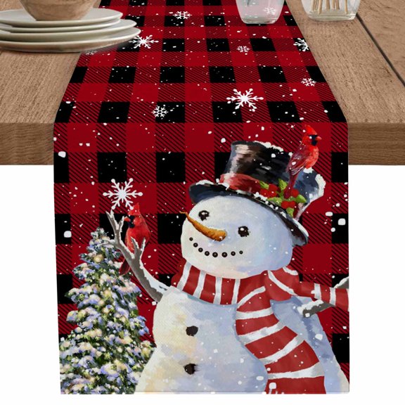 nqOlkjepod Red Black Plaid Snowman Table Runner 120 Inches Long Farmhouse Dress Scarves, Christmas Tree Snowflake Winter Dining Tablerunner for Coffee Table/Kitchen Island/Party Décor, 13" x 120"
