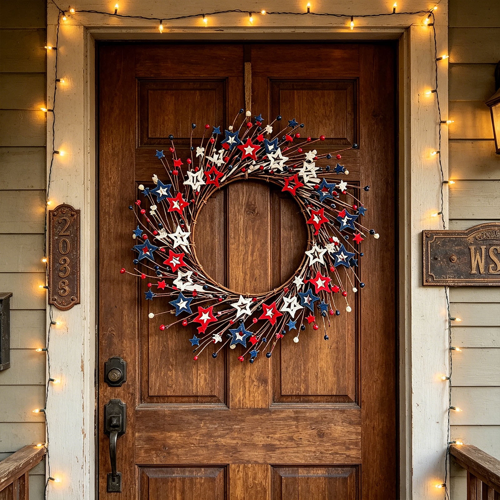 Five Pointed Star Wreath with Artificial Berries, Fabric Berry Wreath for Front Door Wall Mantel, Farmhouse Star Shaped Wreath for Seasonal Home Displays
