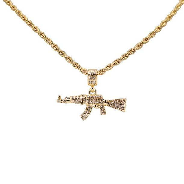 Mia Diamonds - 14K Gold Plated Plated Iced Out Hip Hop Bling AK-47 ...