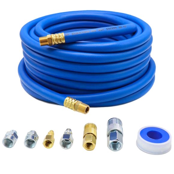 YOTOO Hybrid Air Hose 1/2-Inch I.D. by 50-Feet Long 3/8 inch MNPT Solid Brass Fittings 300 PSI Heavy Duty, Lightweight, Kink Resistant with 3/8" and 1/4" Indus