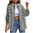 thumbnail image 2 of Otvok Womens Denim Jackets Solid Button Down Perforated Long Sleeve Winter Detachable Hooded Jacket with Pockets, 2 of 7
