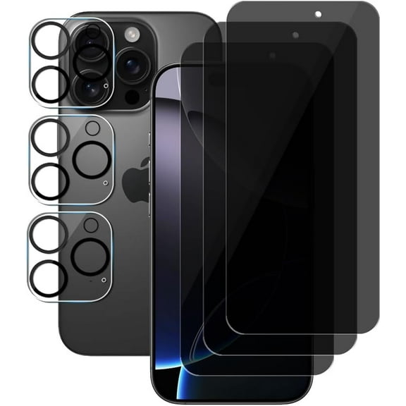 UZWZW 3 Pack Privacy Screen Protector For iPhone 16 Pro (6.3 inch) Anti Spy Private Tempered Glass and Camera Lens Protector, Anti Scratch