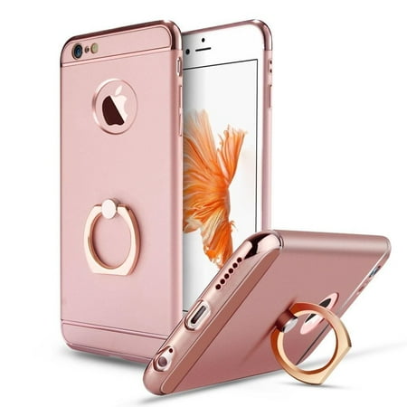 Rose Gold Ring Kickstand Ultra Thin Hybrid Shockproof Protective Case Cover for iPhone 6S Plus / (Best Thin Iphone 6s Plus Case)