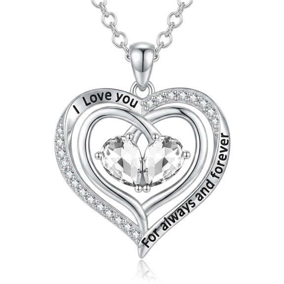 Birthday Gifts for Wife Mom Grandma Her Sterling Silver Heart Necklaces Pendant Jewelry CZ April Birthstone Necklace Anniversary Necklace Gifts for Women Wife Her Girlfriend