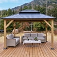 thumbnail image 2 of VANACC 10' x 12' Hardtop Gazebo,Aluminum Frame Outdoor Gazebo with Iron Roof Double Roof, Wood Gazebo for Patio, Backyard, Lawns, Parties, Black, 2 of 8