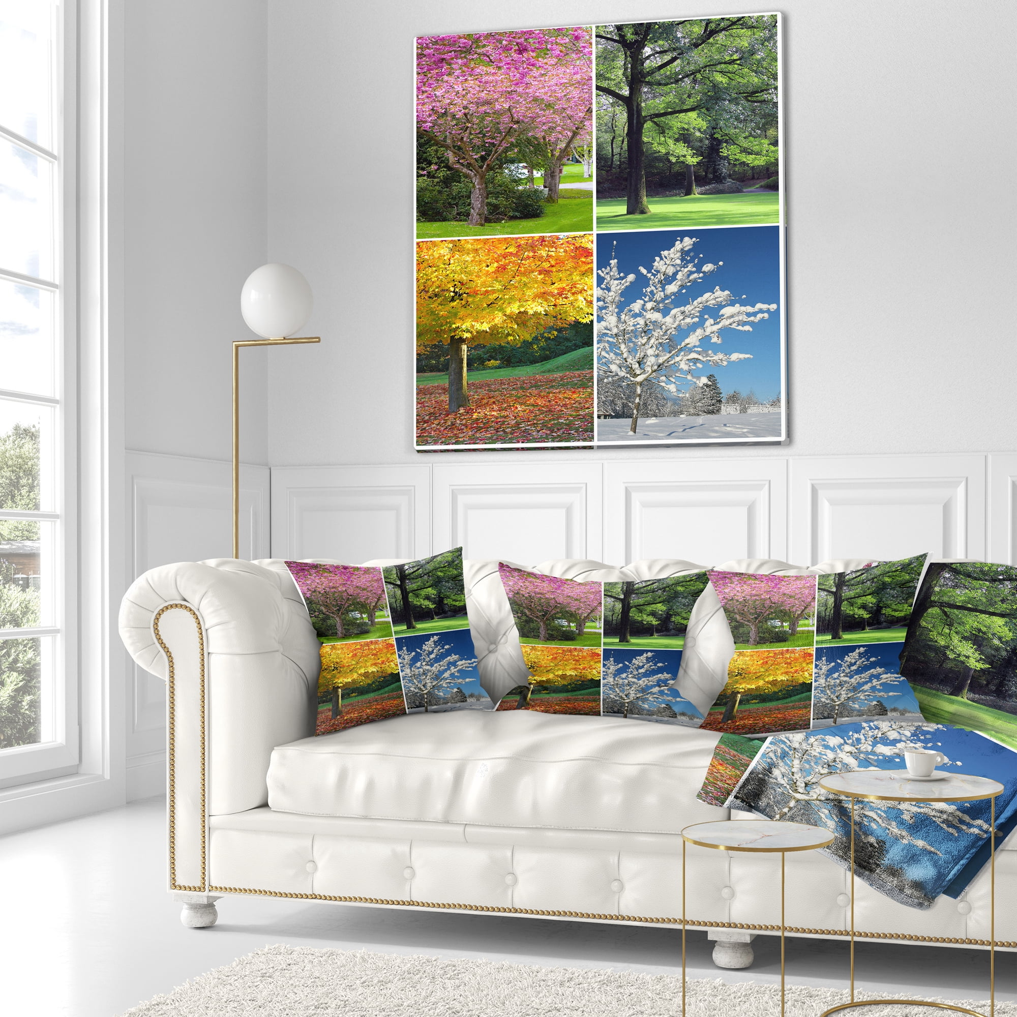Designart Four Seasons Trees Collage - Landscape Printed Throw Pillow - 16x16