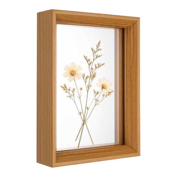 Marcos de fotos flotantes Uxcell, 5.8x7.8"/15x20cm, marco de flores prensadas de madera, marcos de fotos de flores prensadas de doble acrílico para exhibición en pared o mesa, color de madera natural
