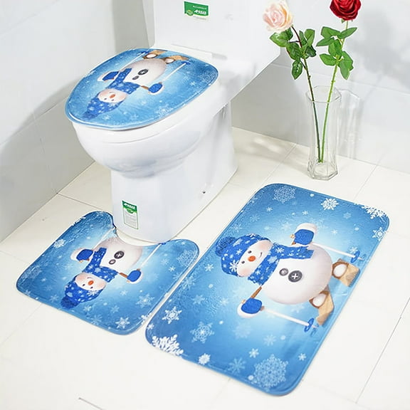 putnchl 3pcs/set Christmas Bathroom Non-Slip Pedestal Rug + Lid Toilet Cover + Bath Mat